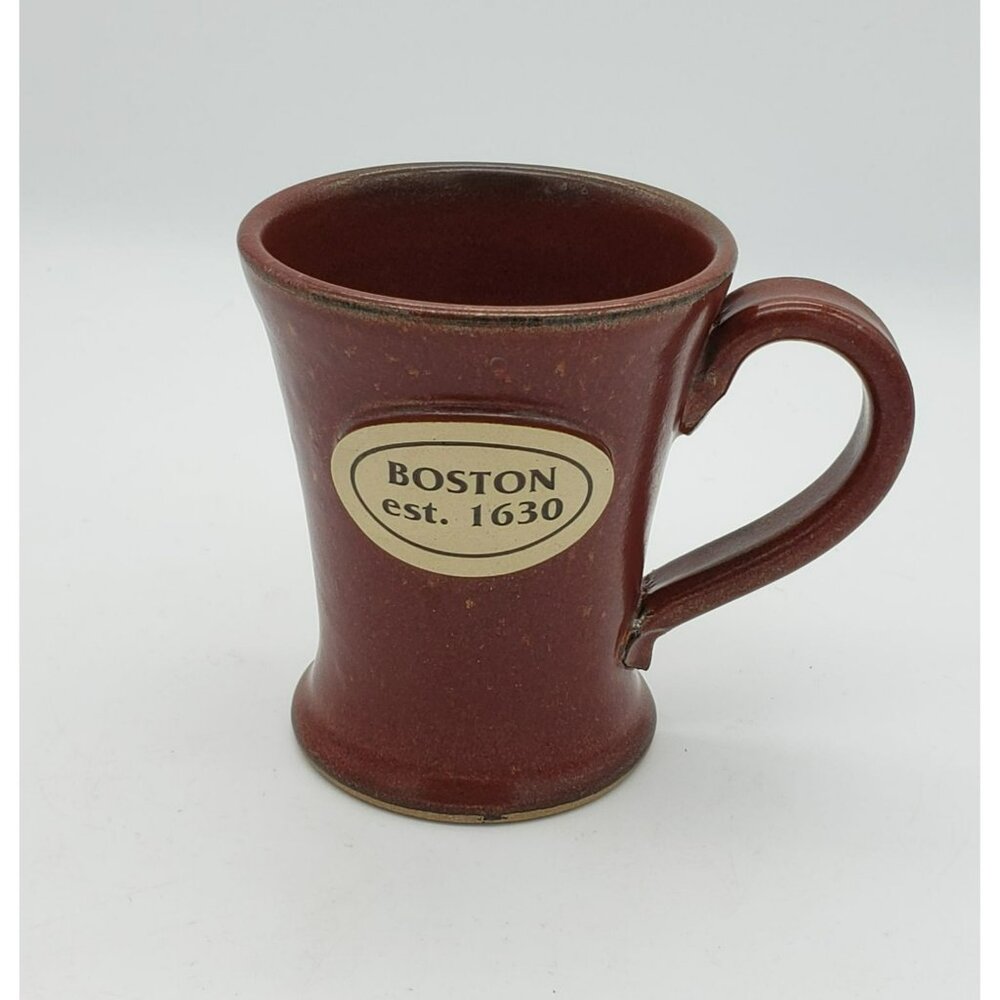 Boston est 1630 Pottery Mug, Unmarked, 12 oz, Red Brown Glaze, Handmade